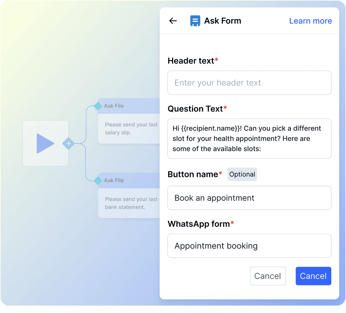 Build complex chatbot workflows in a few clicks